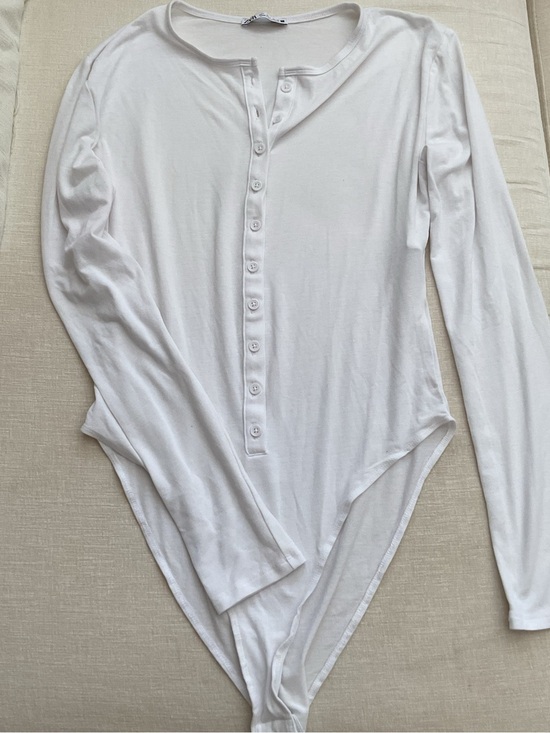Zara Tops - Zara White Long-Sleeve Henley Bodysuit